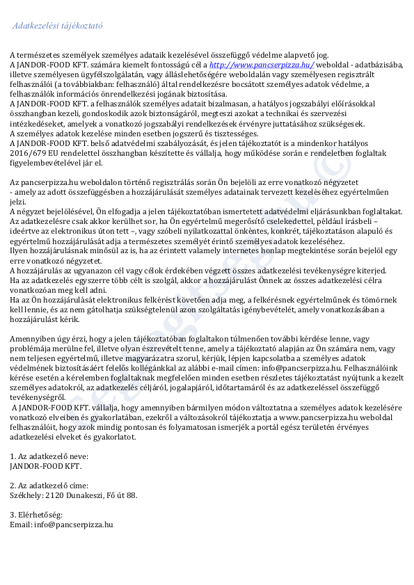 Adatkezelési tájékoztató 1. oldal Adatkezelési tájékoztató 1. oldal